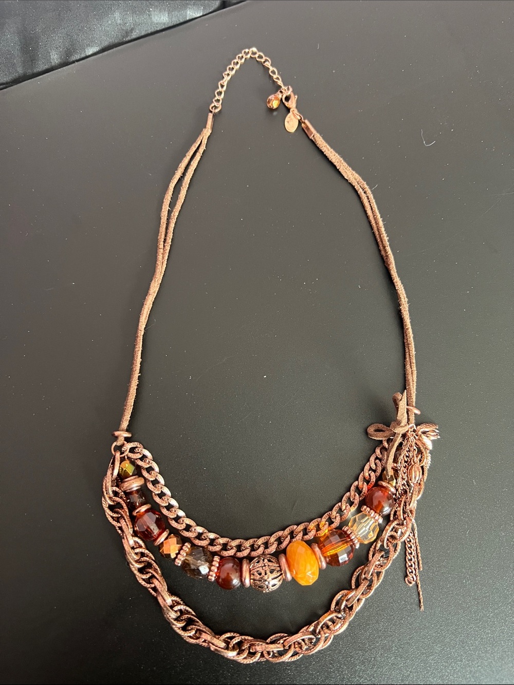 Boho Style Layered Brown Bead and Chain Necklace — Women's Fashion Jewelry
